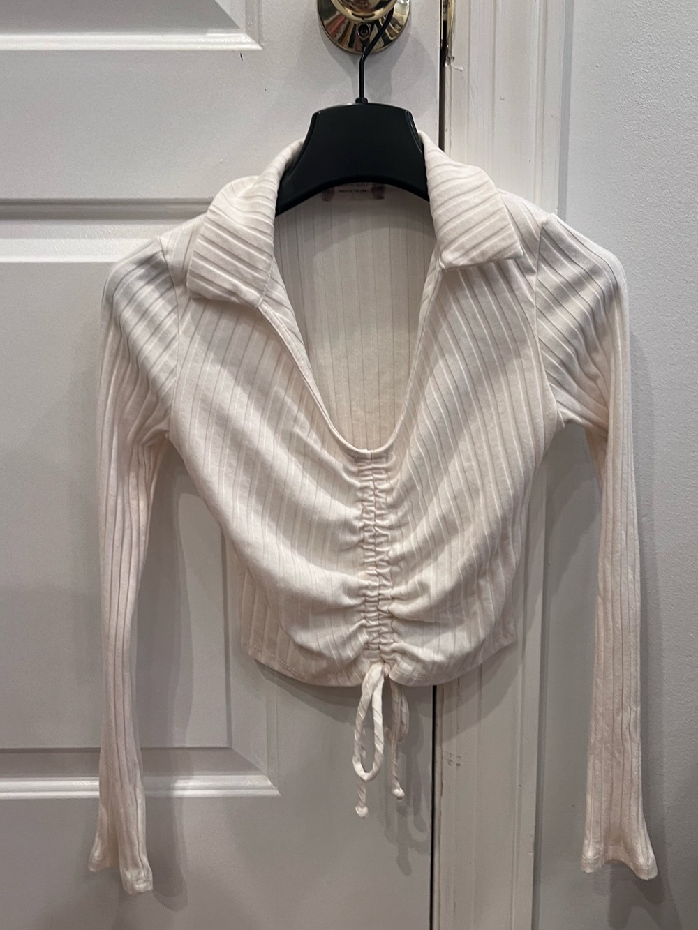 Altar'd State Cream Ribbed Drawstring Crop Top